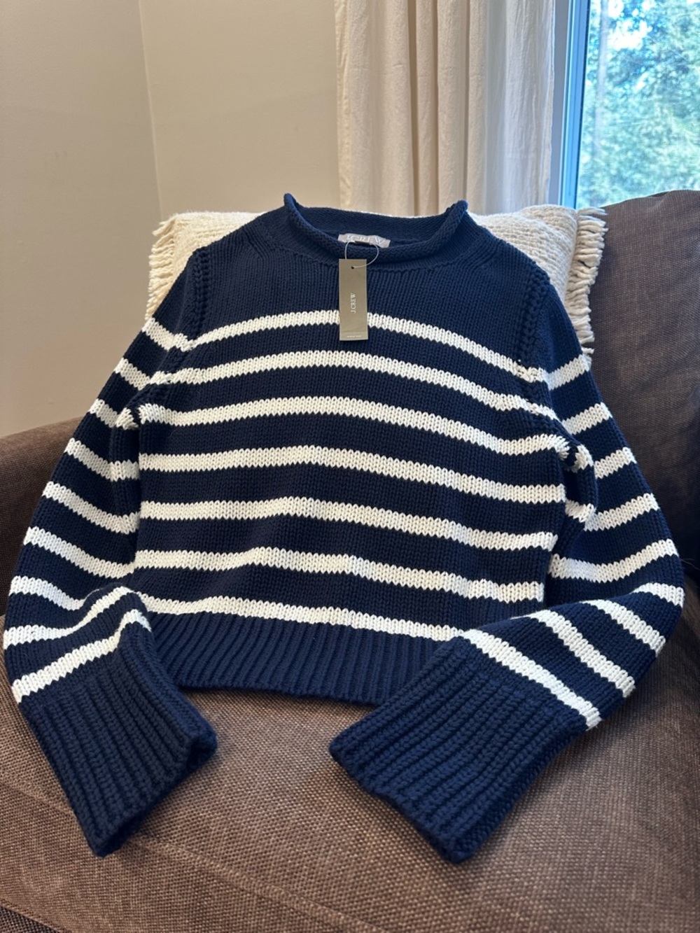 J.Crew Striped Navy & White Women's Cotton Sweater